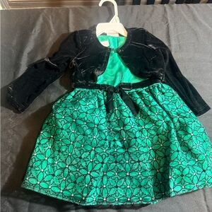 Bonnie Baby Green and Black Floral Velvet Bolero Dress